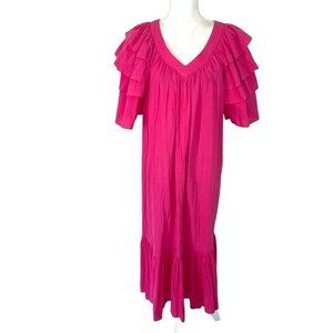 Two Potato Lounge Dress Womens Size Large L Vintage Ruffle Sleeve Hot Pink
